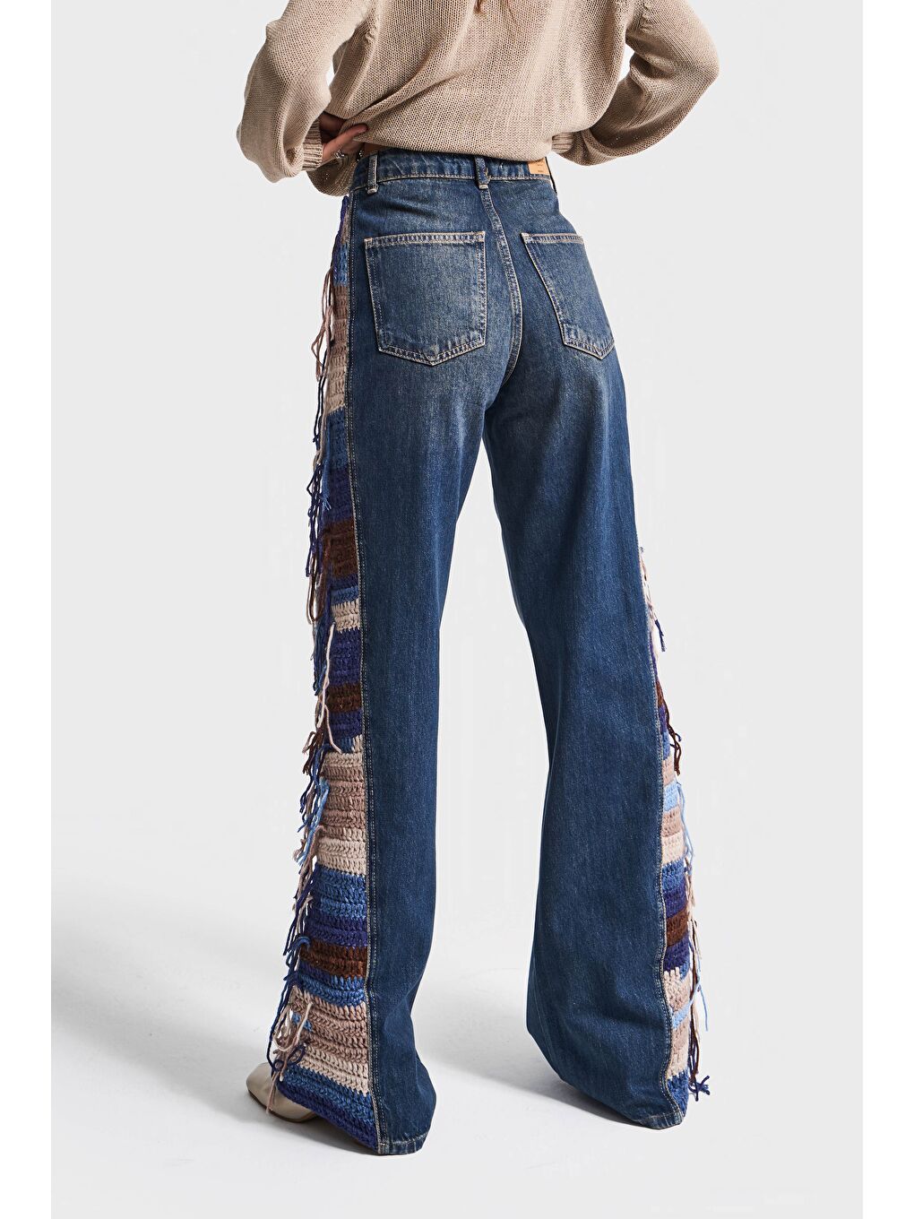 Mavi Kadın Jean Rengi 2w5-8 Flare Palazzo Fit Etnik Örme Detaylı Viskon Kumaş Özel Tasarım Denim Jean-5