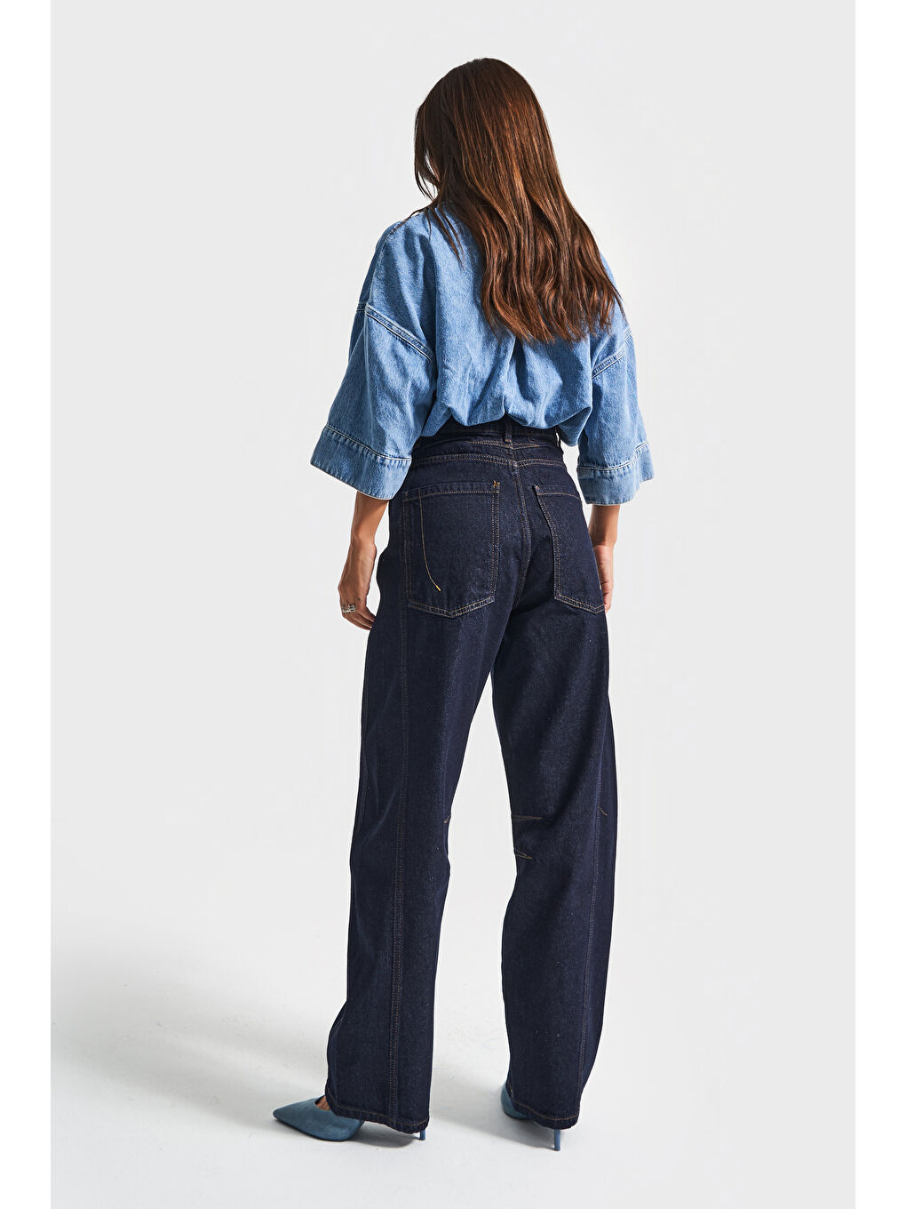 Kadın İndigo Renk 7w5-50 Baggy Fit %100 Pamuk Bol Kesim İç Boy 83cm Denim Jean-3
