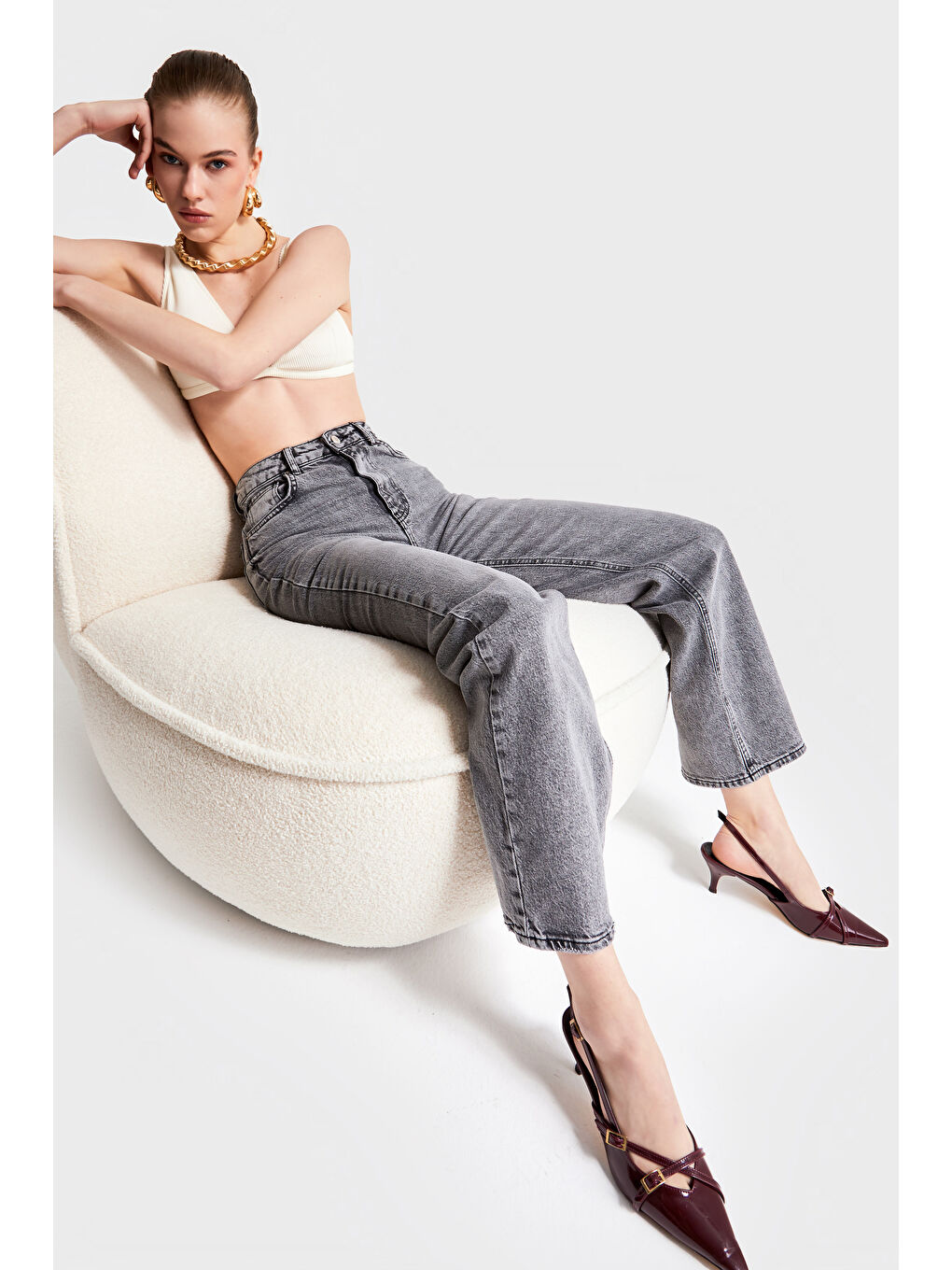 Kadın Gri Renk 4S5-13 Straight Fit Elastanlı Denim-2