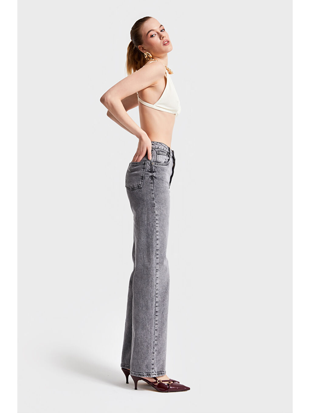 Kadın Gri Renk 4S5-13 Straight Fit Elastanlı Denim-4