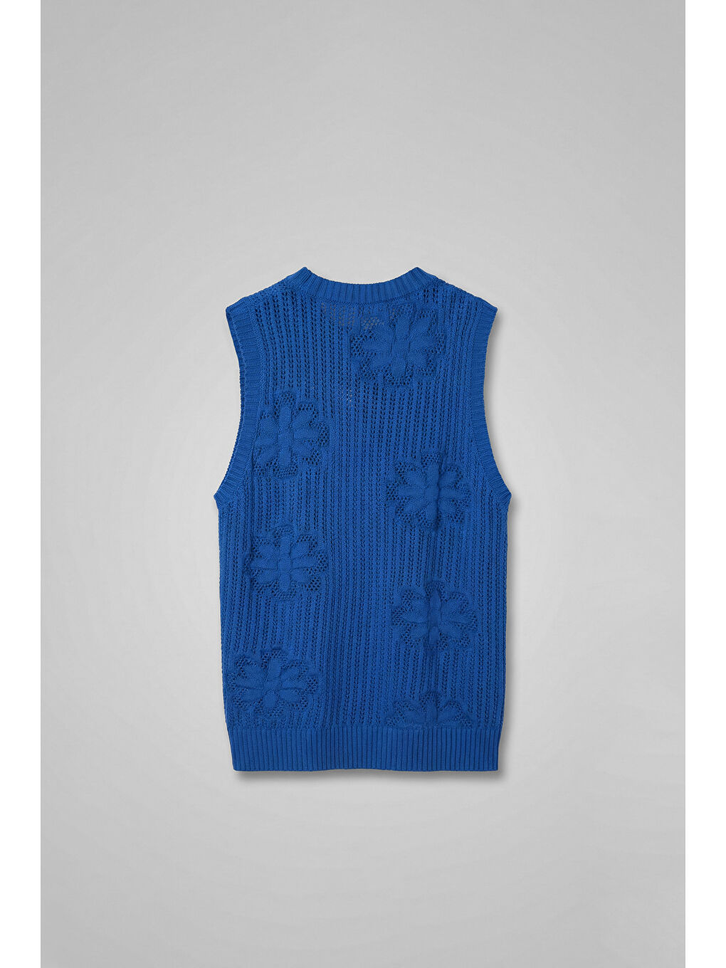 Erkek Örme Desenli Kolsuz Tişört Saks Mavi-1