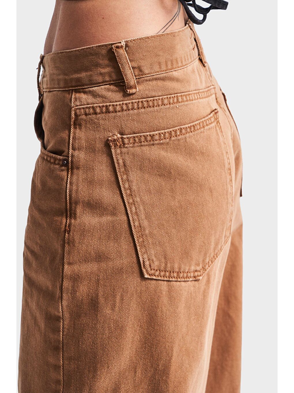 Kahverengi Kadın Açık Kahve Renk Hera Palazzo Fit Bol Kesim %100 Pamuk Denim-5