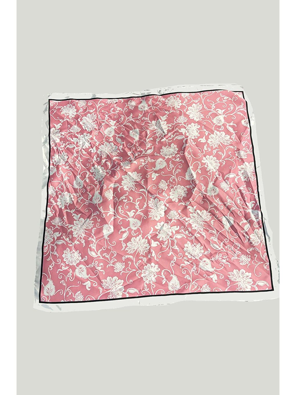 Pembe Etnik Desenli Saten Bandana Fular-2