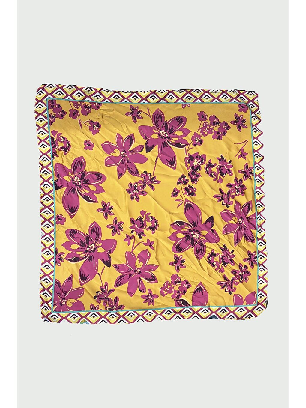 Fuşya Etnik Desenli Saten Bandana Fular-1