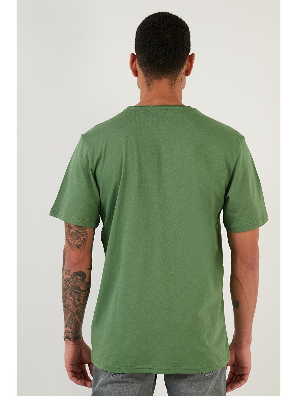 Yeşil Bisiklet Yaka %100 Pamuk Slim Fit Basic Tişört 59020001-4