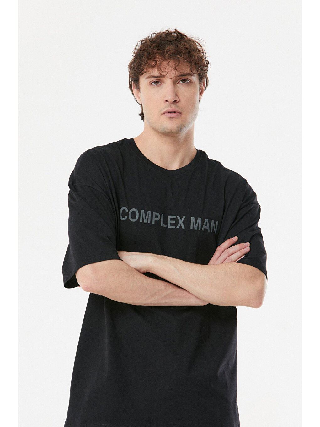 Siyah Önü Ve Arkası Baskılı Oversize Tişört-2