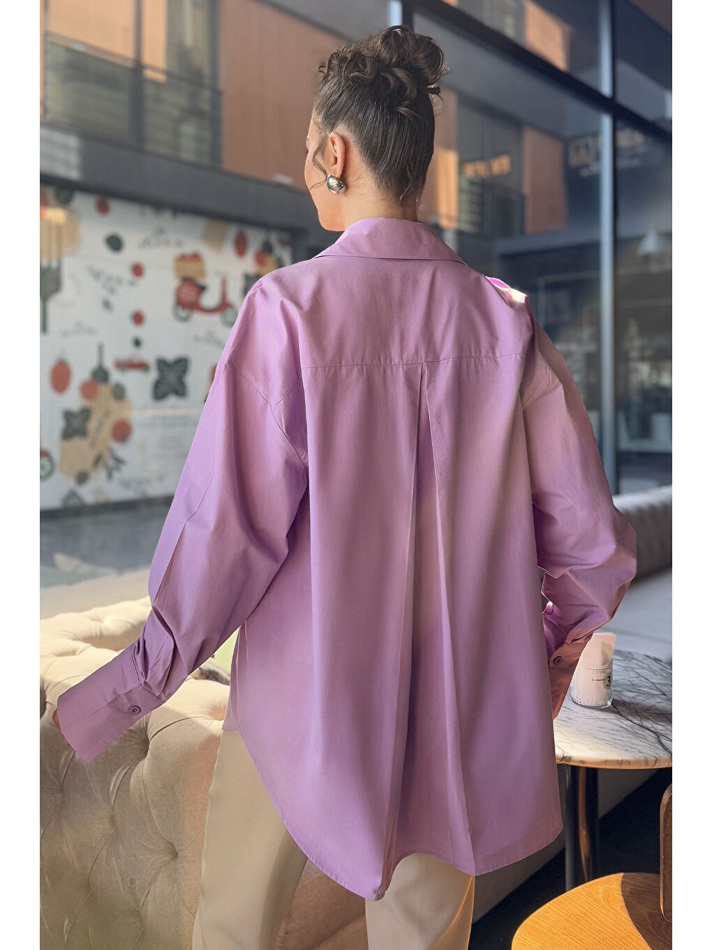 Lila Gül Detaylı Tarz Kadın Gömlek-6