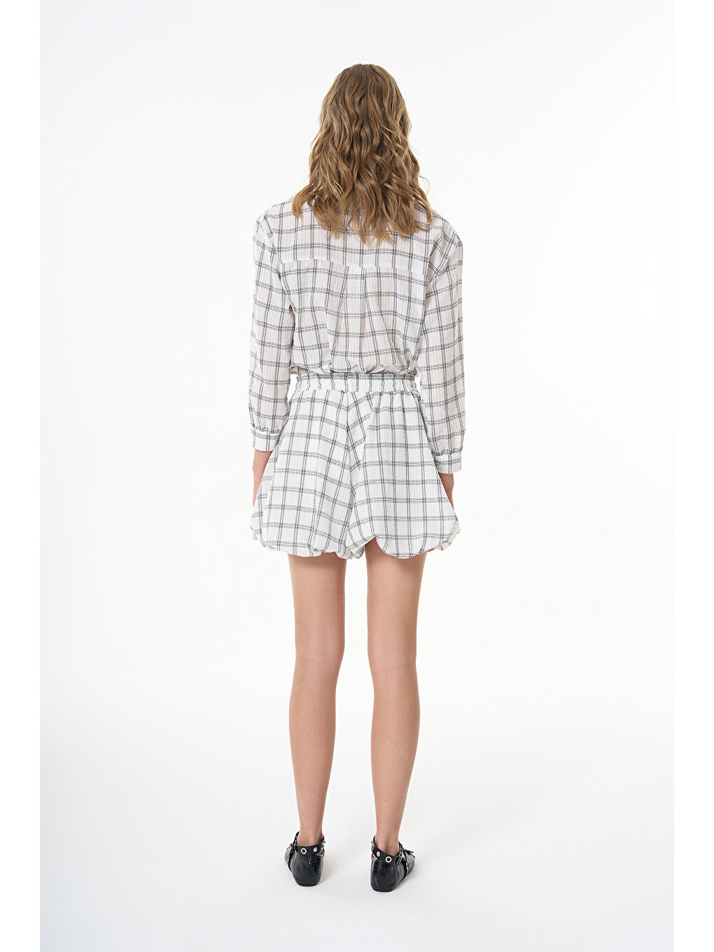 Bağlama Detaylı Çizgili Gömlek Ekru-3