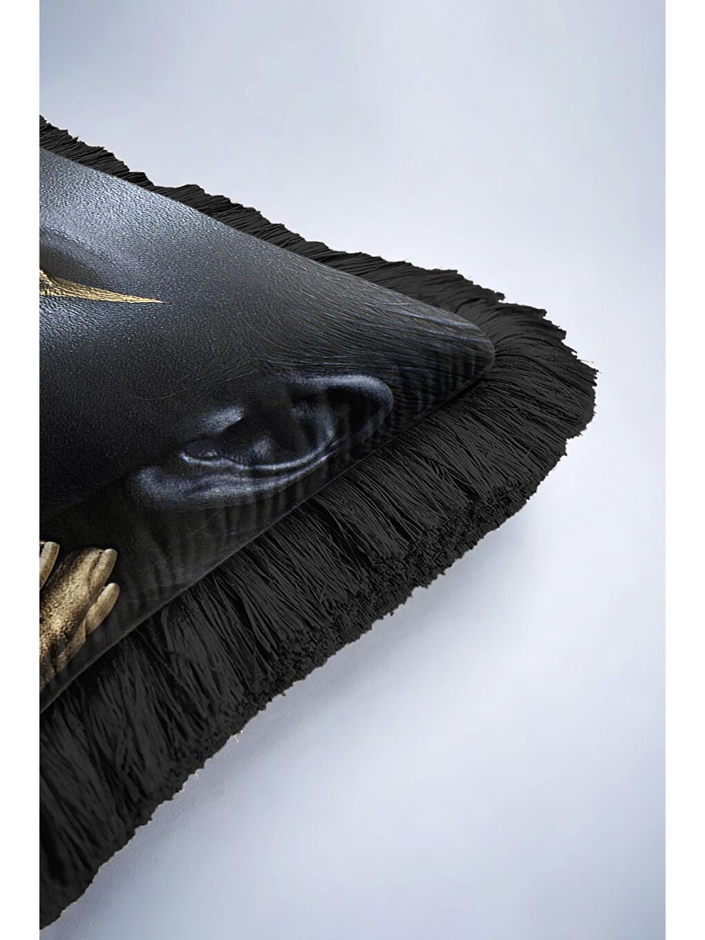 Karışık Lüks Modern Sanat Saçaklı Yastık Kılıfı - Avantgarde Dekor Siyah Altın Renk Püsküllü Kırlent Kılıfı-6