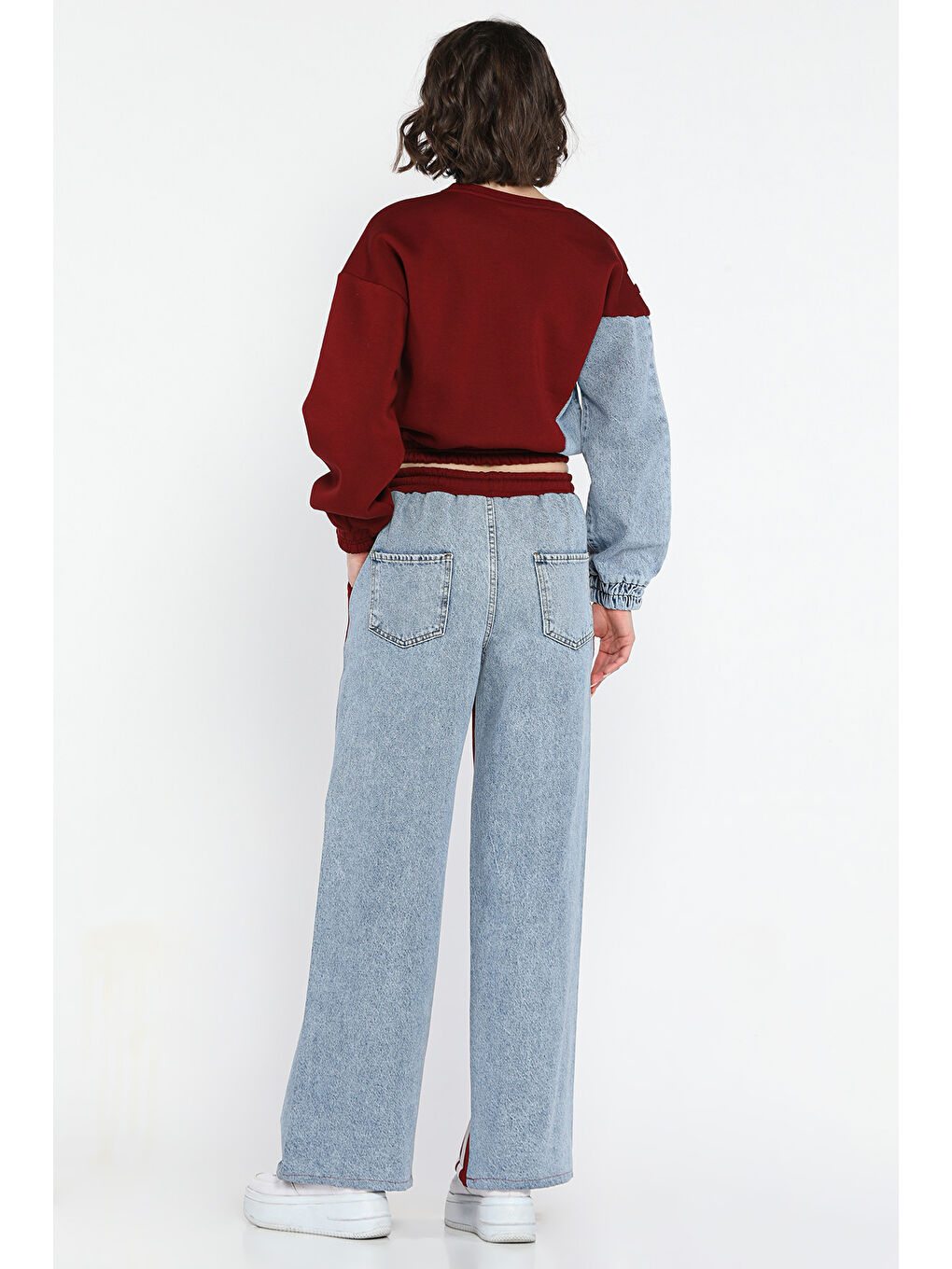 Bordo Jean Garnili Sweat Pantolon İkili Takım-2