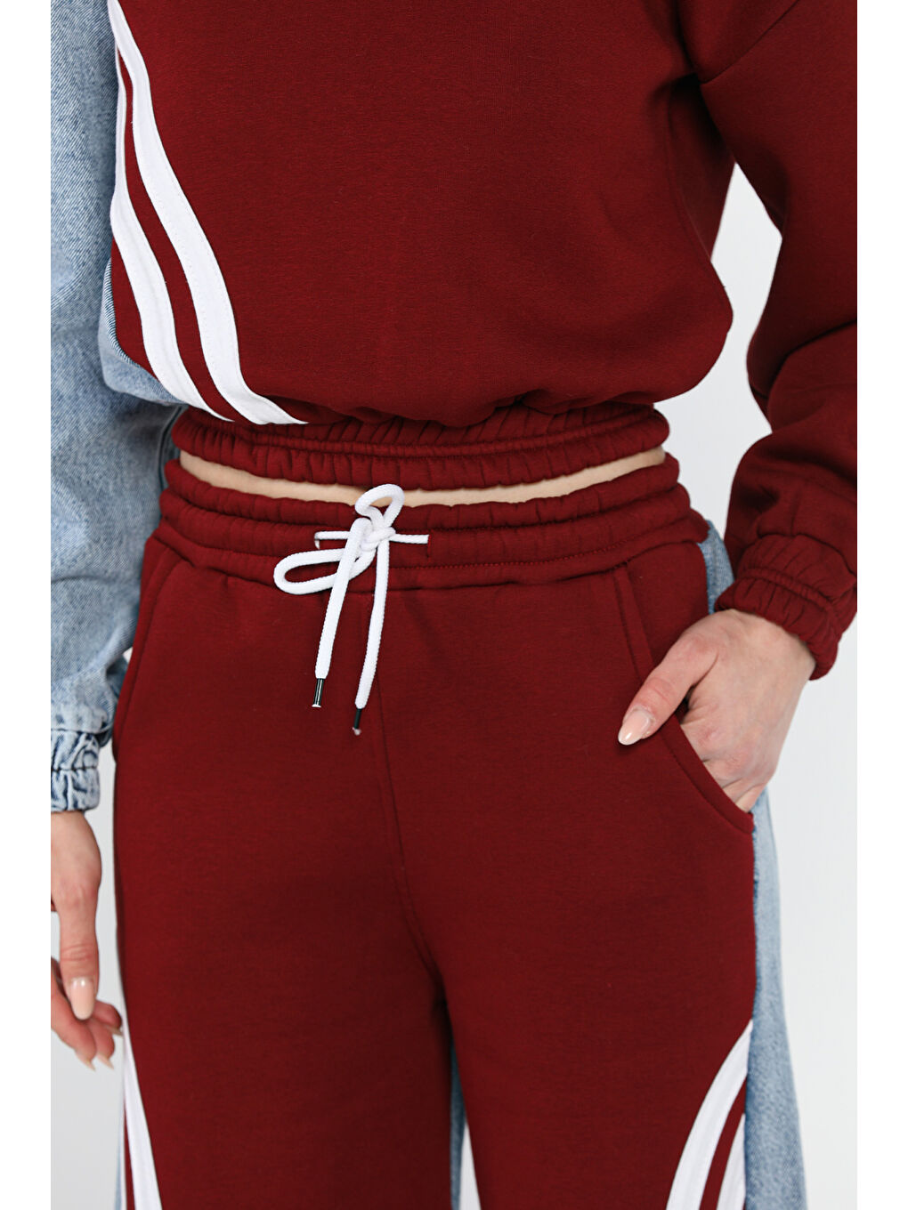 Bordo Jean Garnili Sweat Pantolon İkili Takım-3