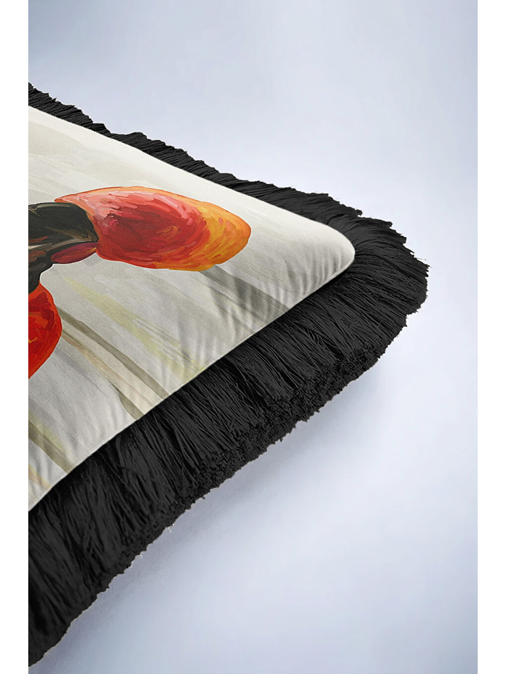 Karışık Afrika Sanatı Saçaklı Yastık Kılıfı - Etnik Kırmızı Siyah Püsküllü Kırlent Kılıfı-6