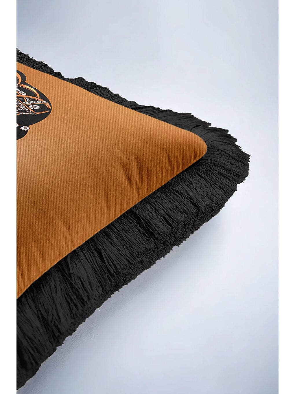 Karışık Zarif Vintage Siluet Saçaklı Yastık Kılıfı - Lüks Art Deco Bohem Altın Renk Püsküllü Kırlent Kılıfı-6