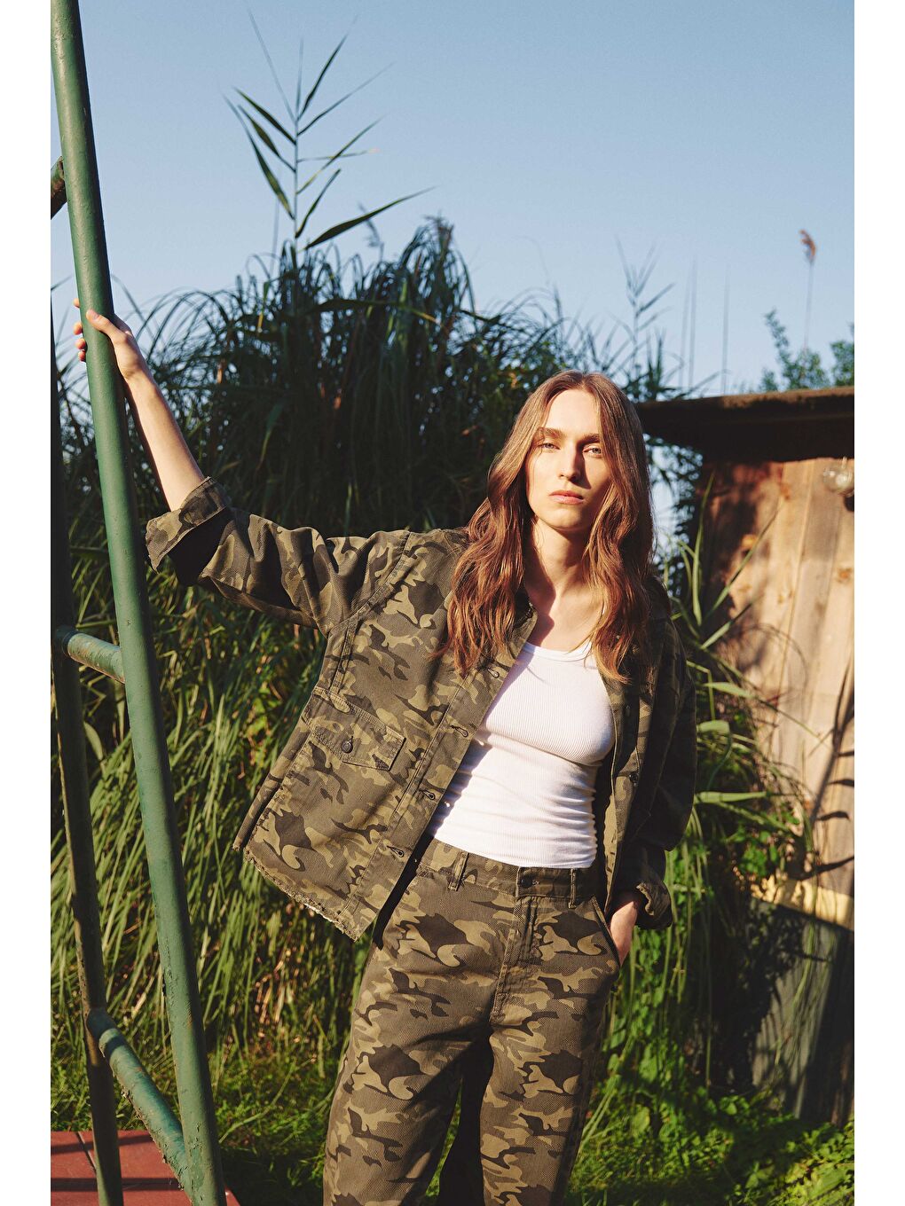 Kahverengi Kadın Kamufulaj Renk Oversize Bol Kesim Tasarım Ceket-1