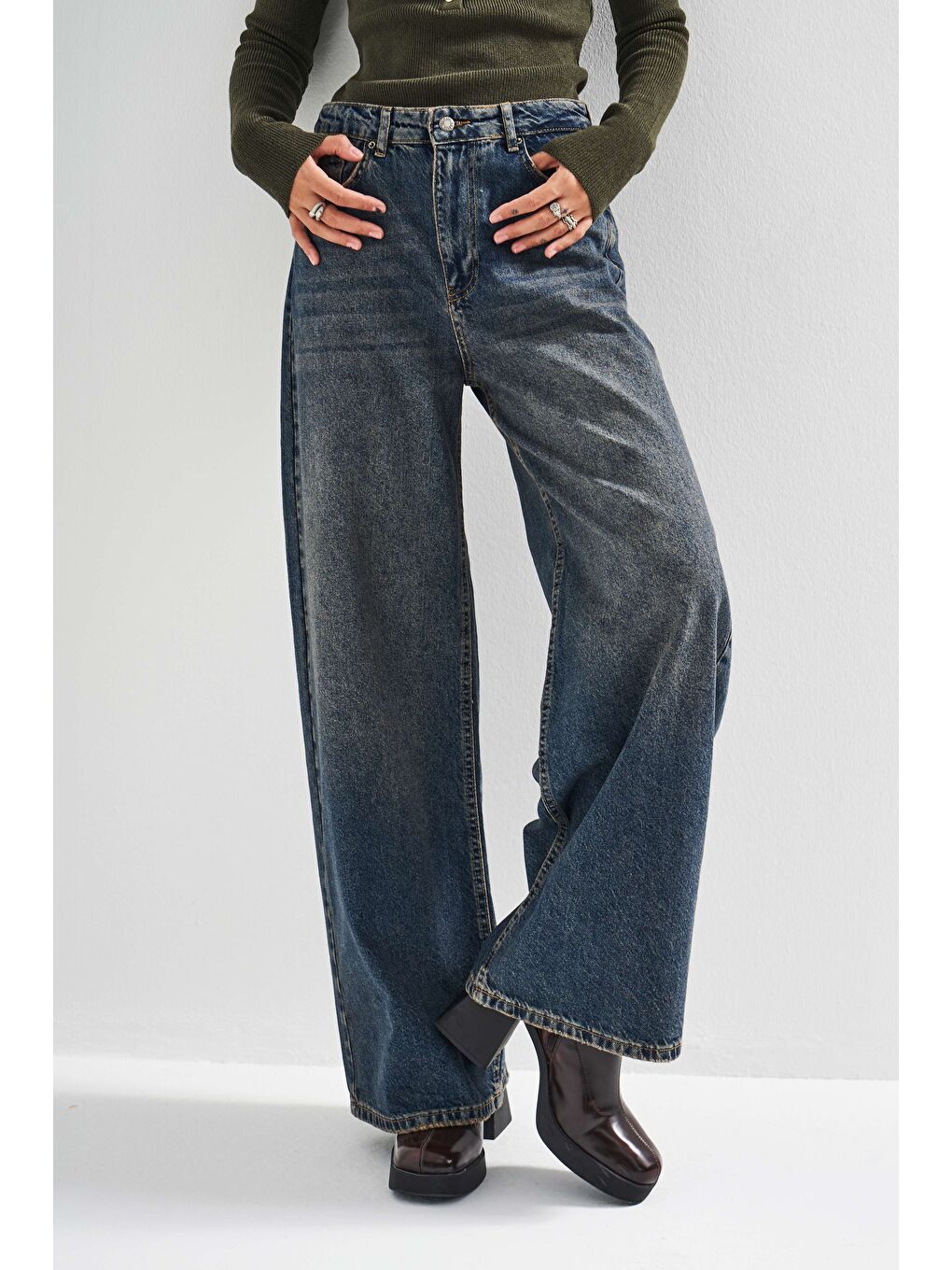 Mavi Kadın T.Kot Rengi 2w5-8 Palazzo Baggy Fit %100 Pamuk İç Boy 83cm Denim Jean-5