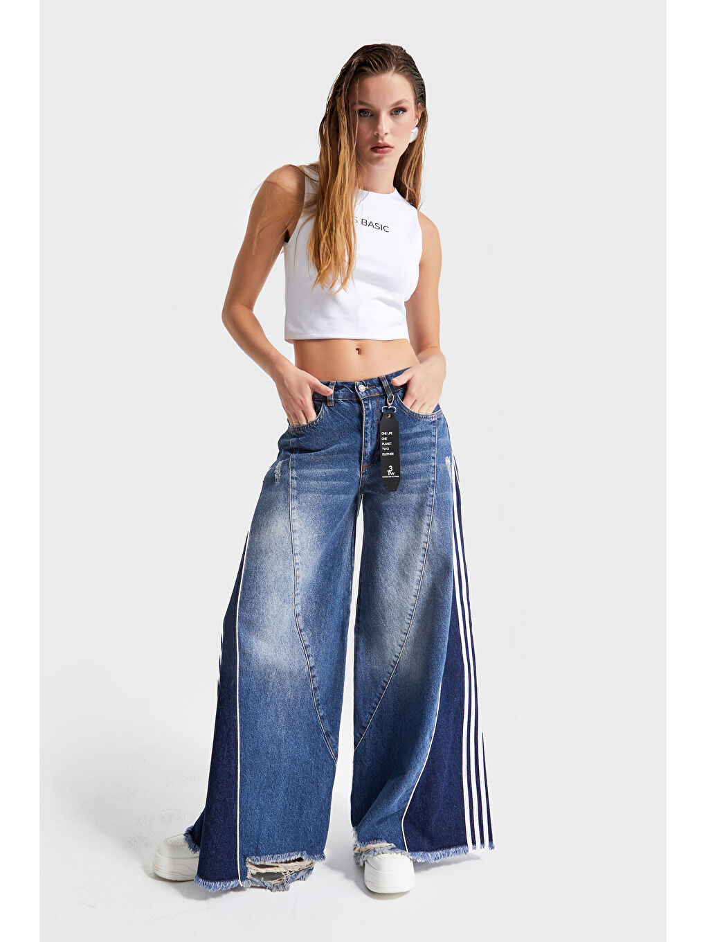 Mavi Kadın jean  Rengi Denim Parçalı Palazzo Fit Tasarım Denim-2