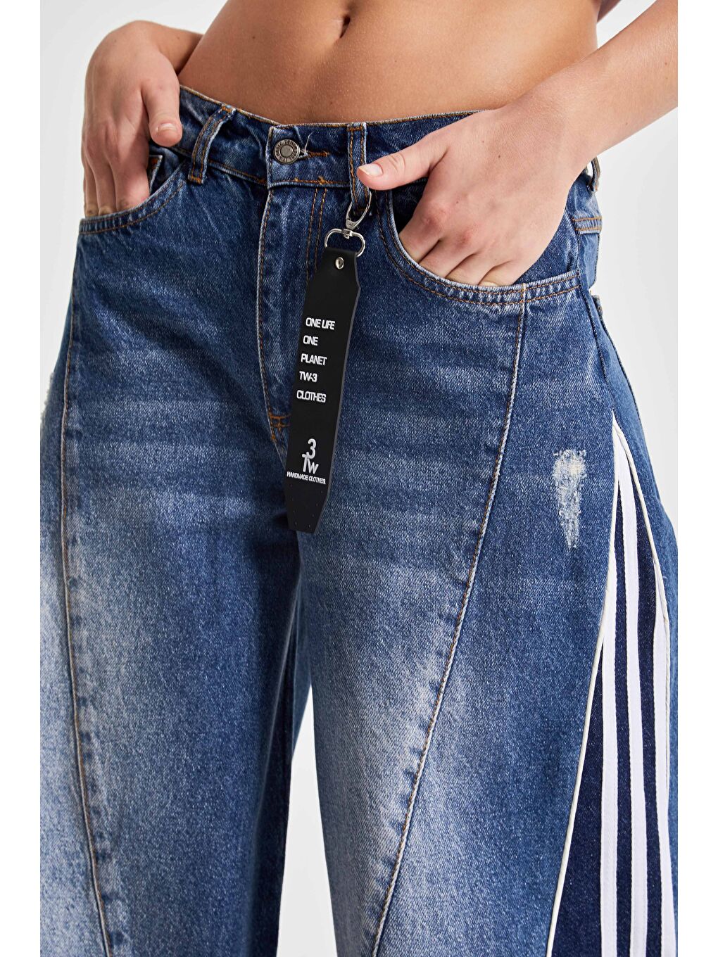 Mavi Kadın jean  Rengi Denim Parçalı Palazzo Fit Tasarım Denim-3