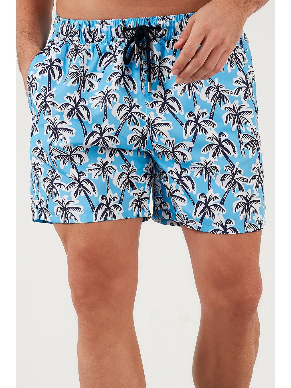 Turkuaz Desenli Deniz Şortu Belden Bağlamalı Cepli Mayo Short 3800579-1