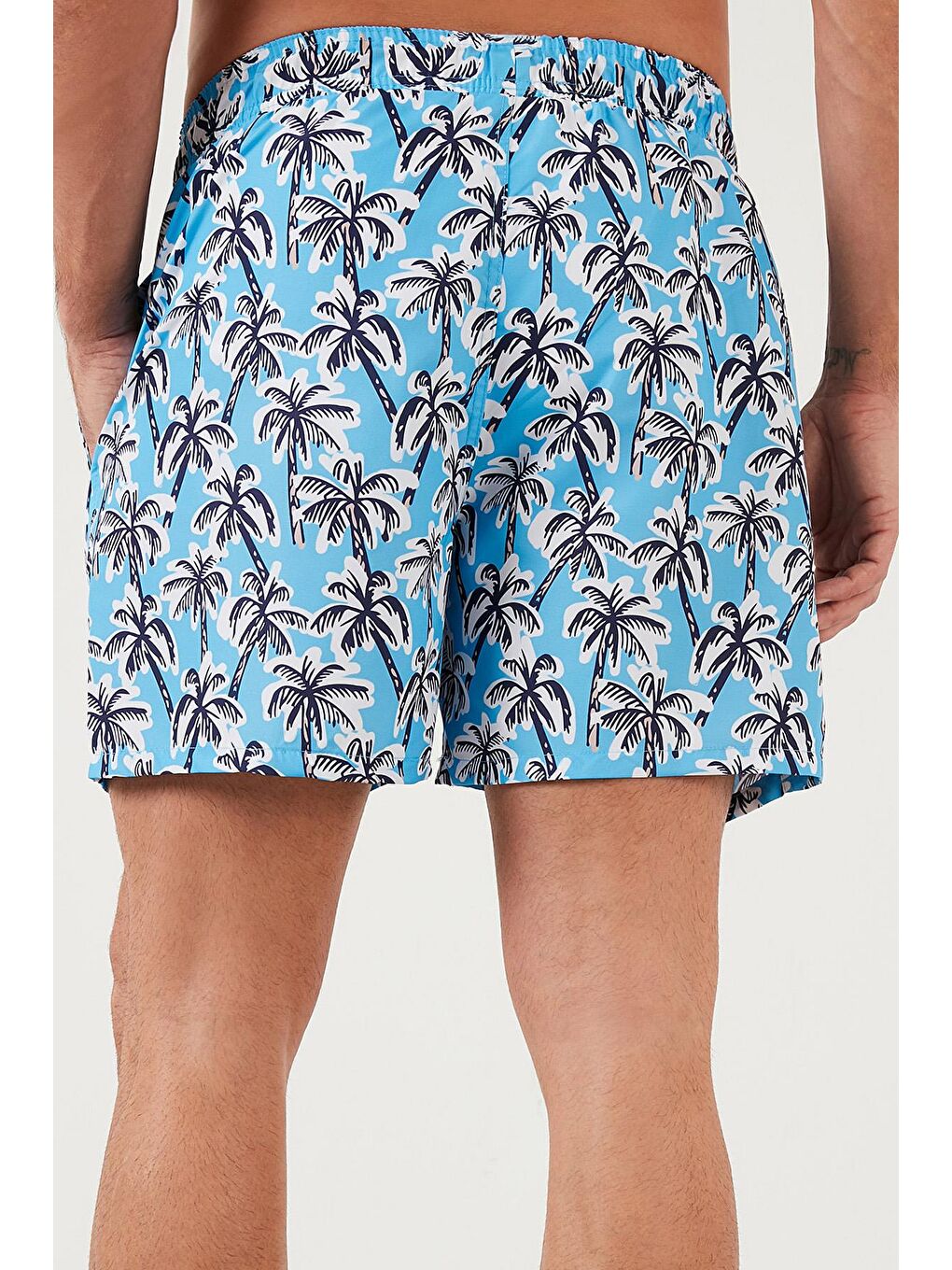 Turkuaz Desenli Deniz Şortu Belden Bağlamalı Cepli Mayo Short 3800579-2