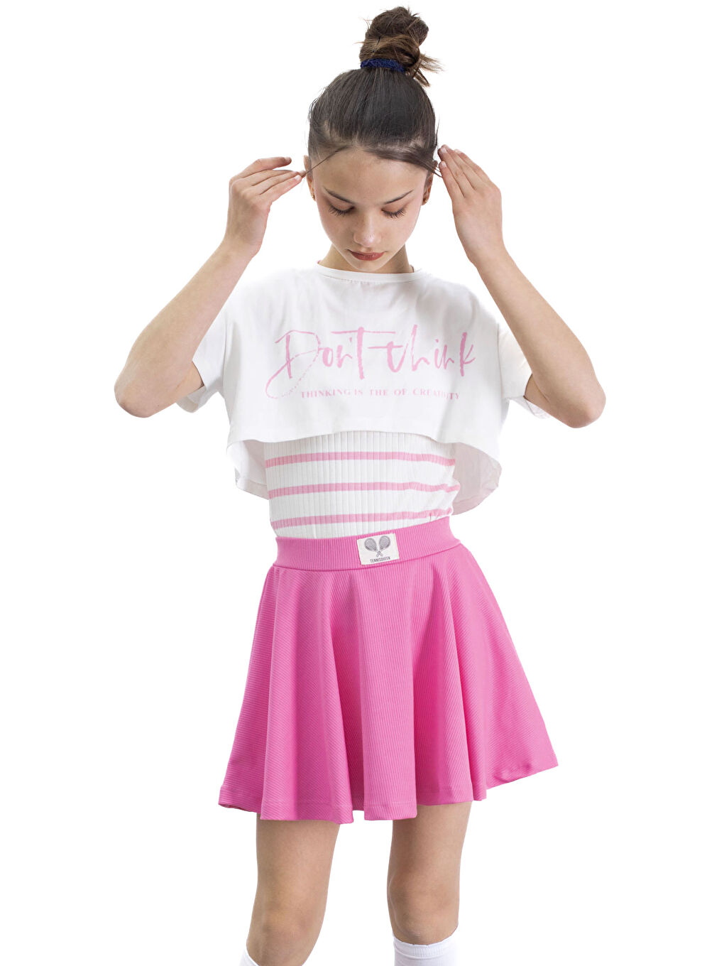 Pembe Beli Lastikli Fitilli Kız Çocuk Tenis Eteği 21039