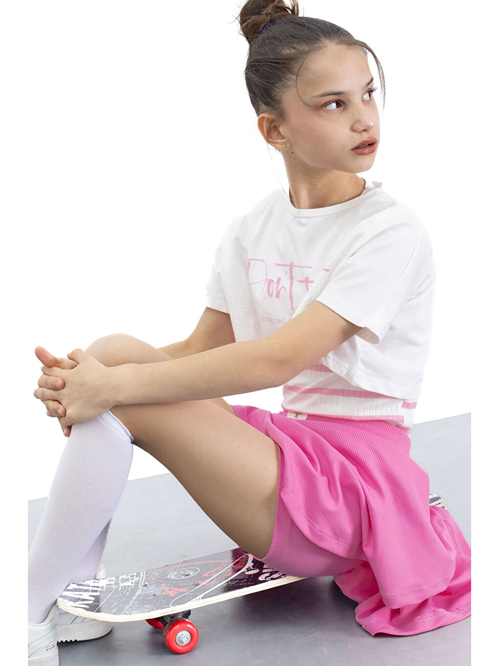 Pembe Beli Lastikli Fitilli Kız Çocuk Tenis Eteği 21039-1