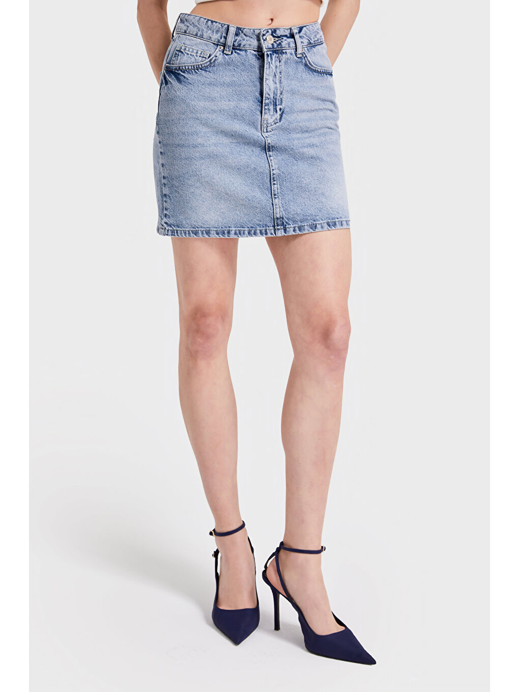 Mavi Kadın Jean Rengi 4S527 Straight Fit Uzunluk 42cm Denim Etek-1