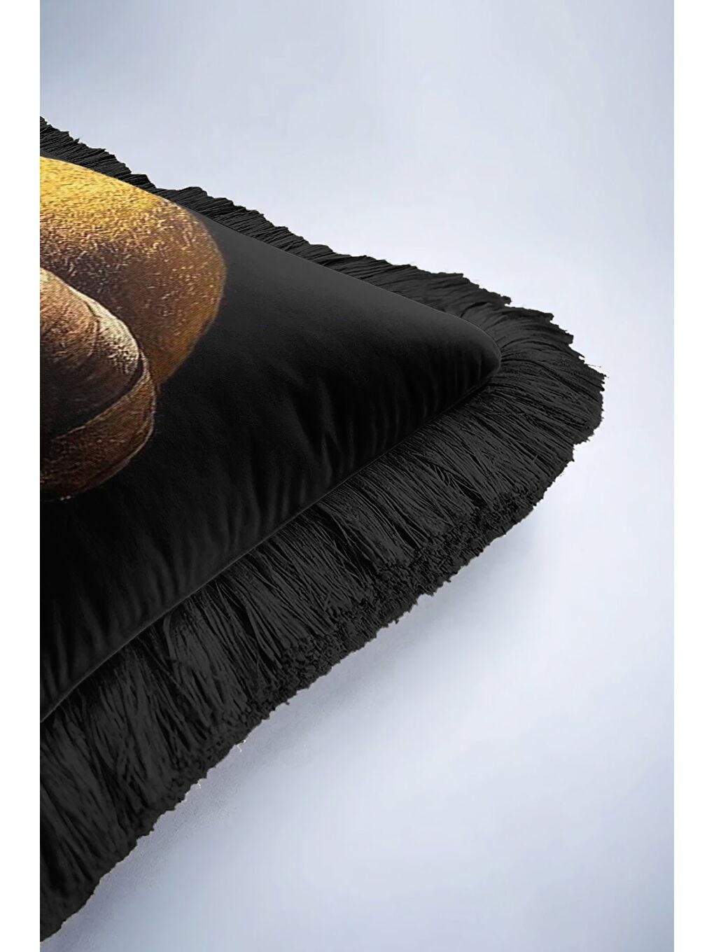 Karışık Lüks Portre Sanatı Saçaklı Yastık Kılıfı - Modern Altın Siyah Püsküllü Kırlent Kılıfı-6