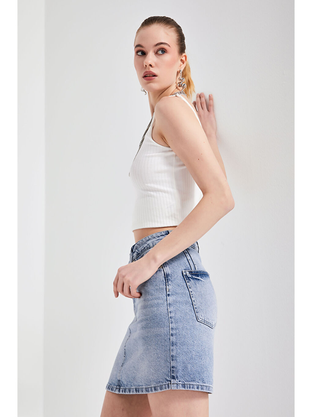 Mavi Kadın Jean Rengi 4S527 Straight Fit Uzunluk 42cm Denim Etek-4