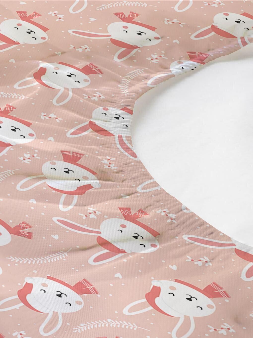 Karışık Yılbaşı Tema Tavşan Desen Baskılı Bebek Boy Lastikli Çarşaf Seti 60x120 cm-1