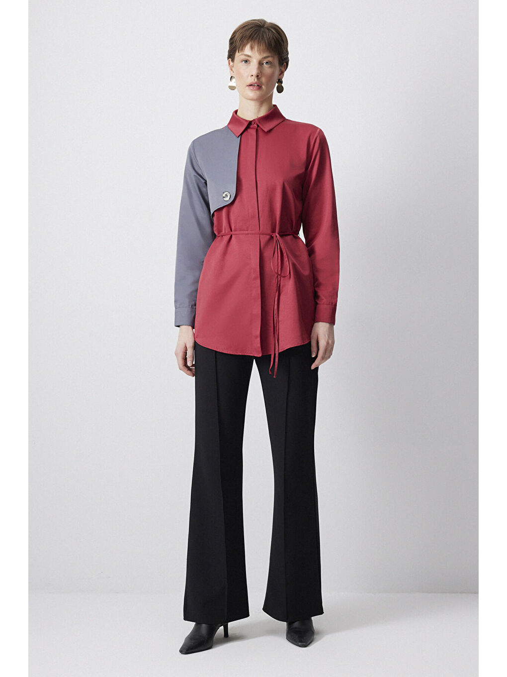 Bordo Kontrast Renkli Gömlek-1