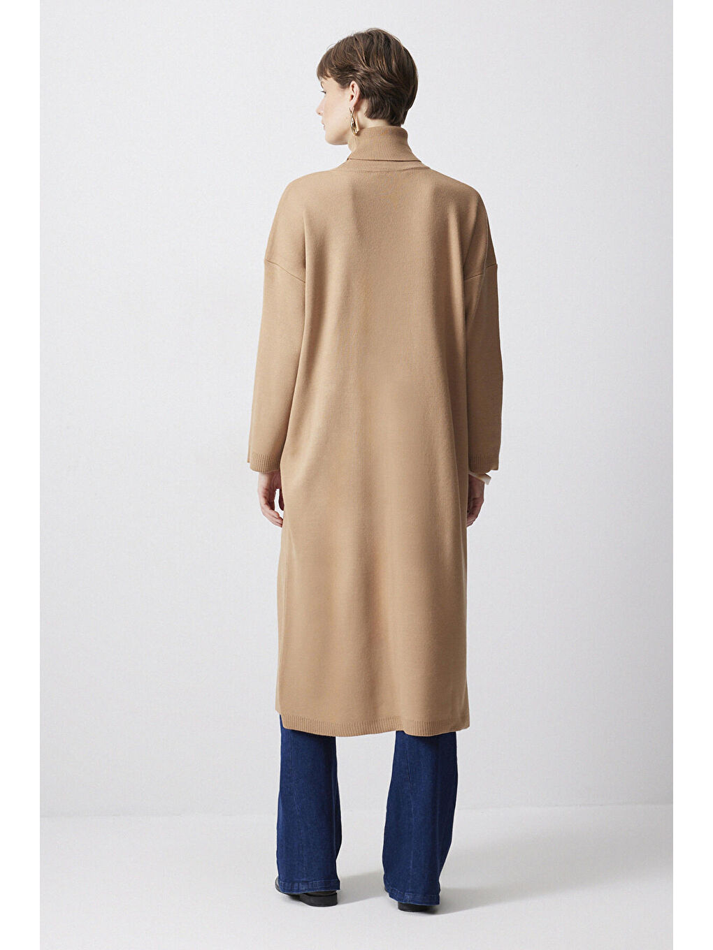 Kahverengi Önü Yırtmaçlı Triko Tunik-2