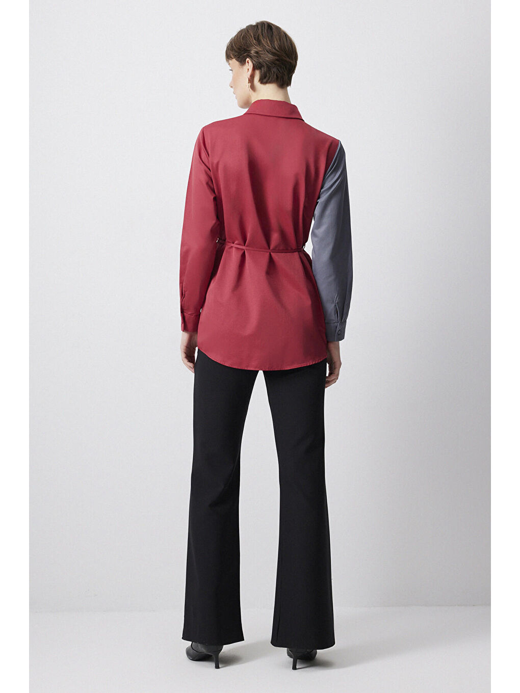 Bordo Kontrast Renkli Gömlek-4