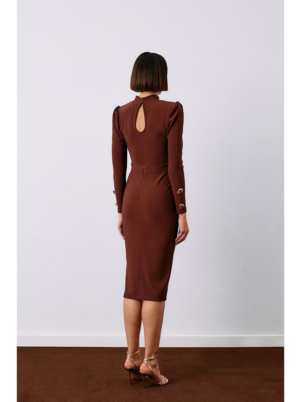 Kahverengi Düğme Detaylı Kalem Etek - Kahve-6