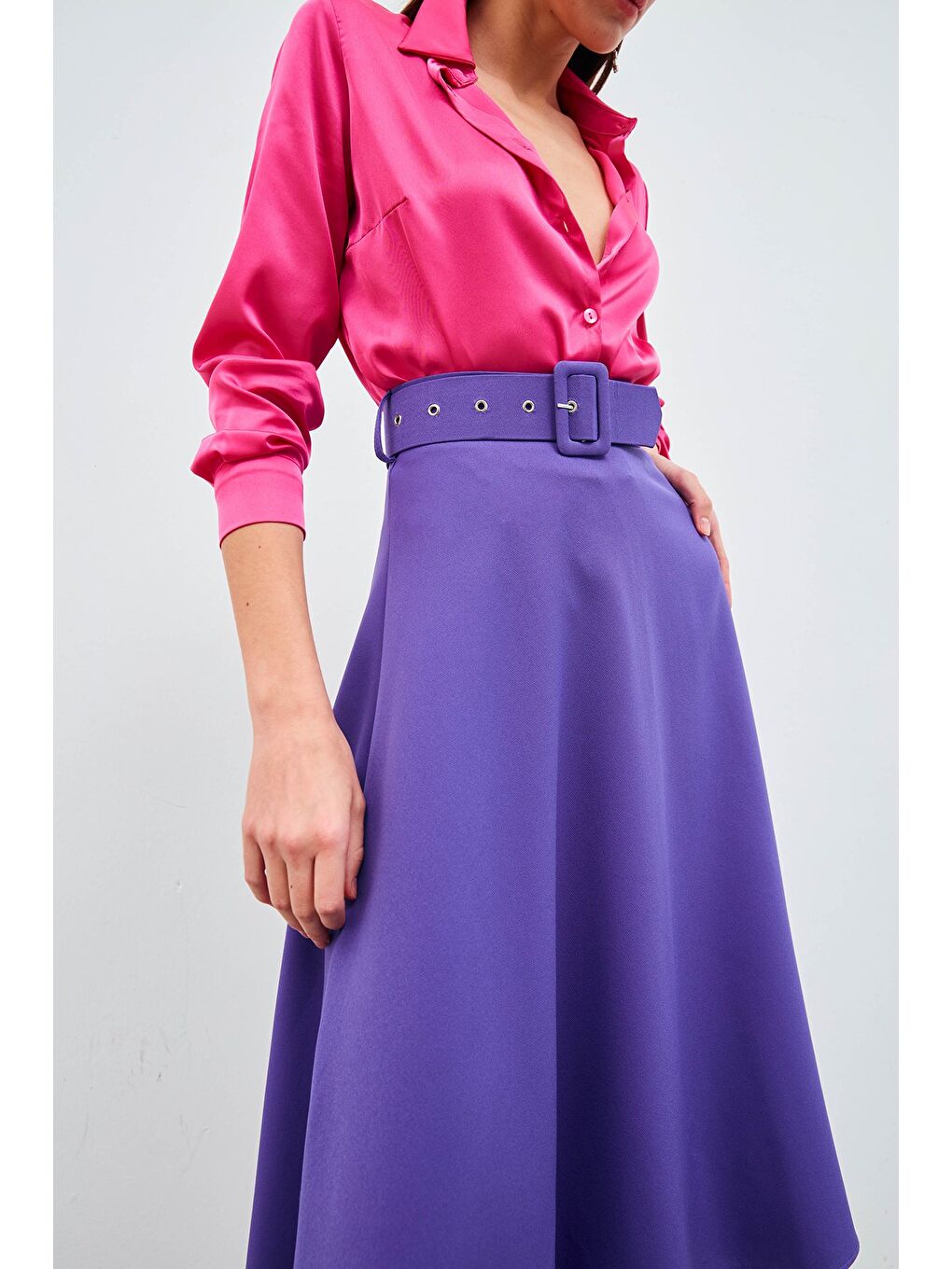 Kemerli Kloş Etek - Mor-7