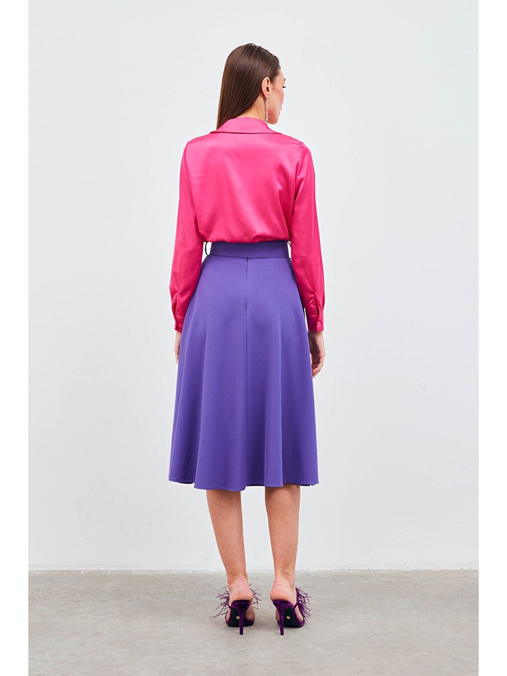 Kemerli Kloş Etek - Mor-8