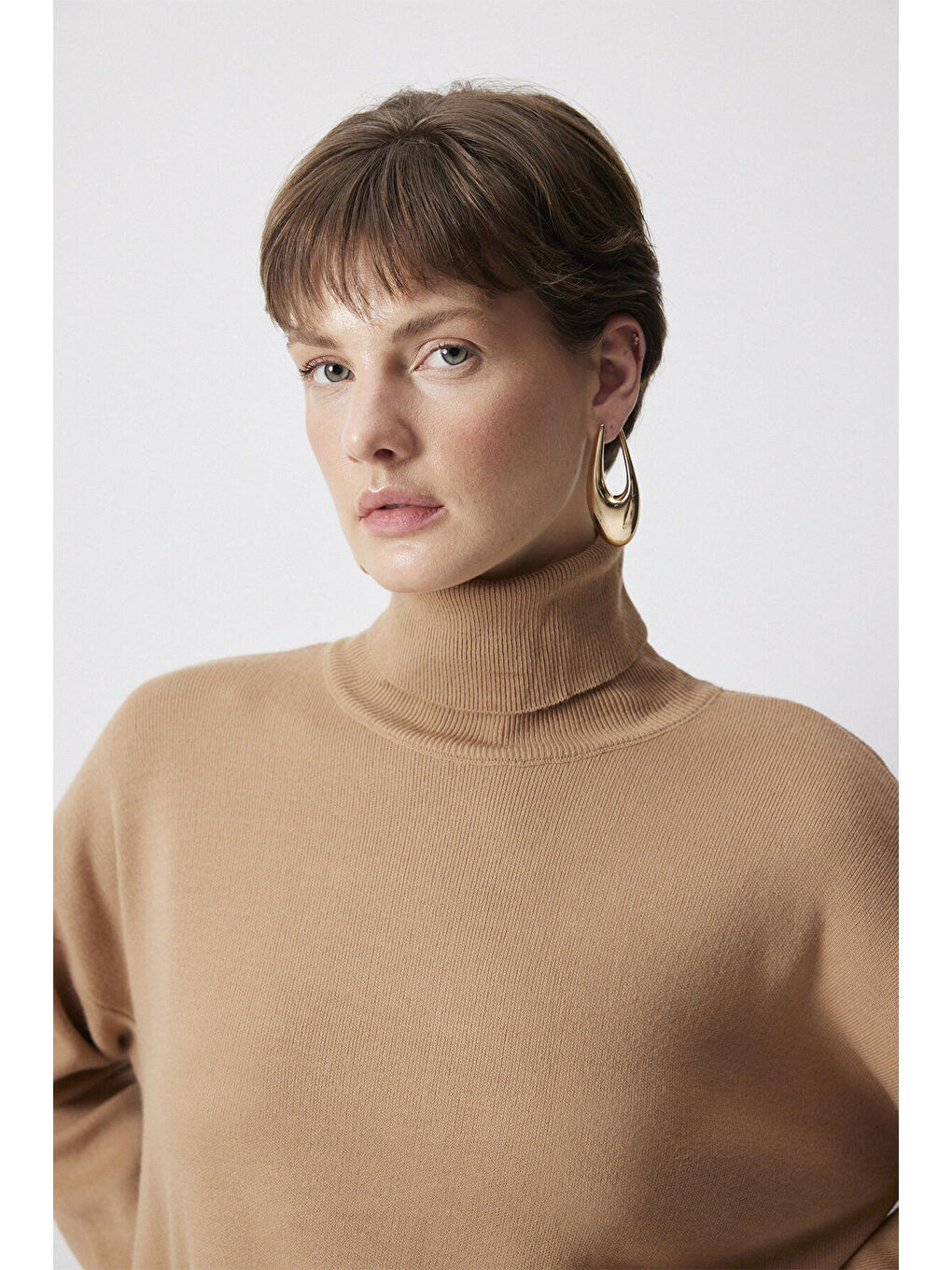 Kahverengi Önü Yırtmaçlı Triko Tunik-3