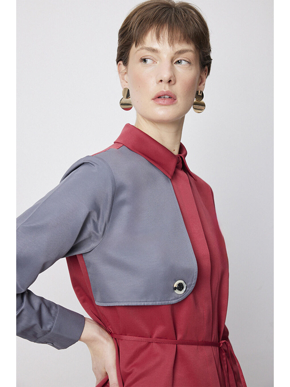 Bordo Kontrast Renkli Gömlek-5