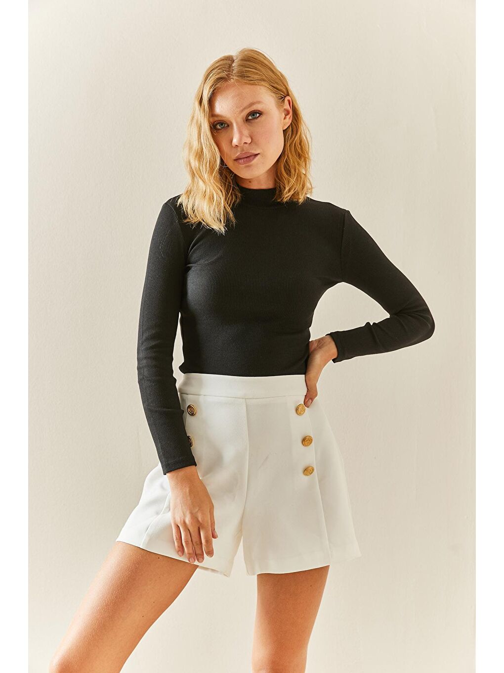 Siyah Balıkçı Yaka Fitilli Bluz 3YXK2-47543-02-2