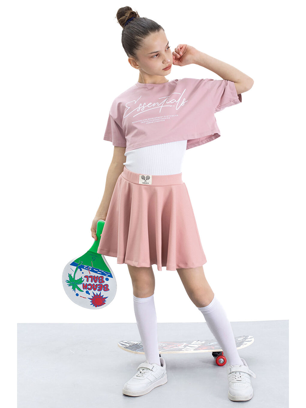 Pembe Gül Kurusu Beli Lastikli Fitilli Kız Çocuk Tenis Eteği 21042