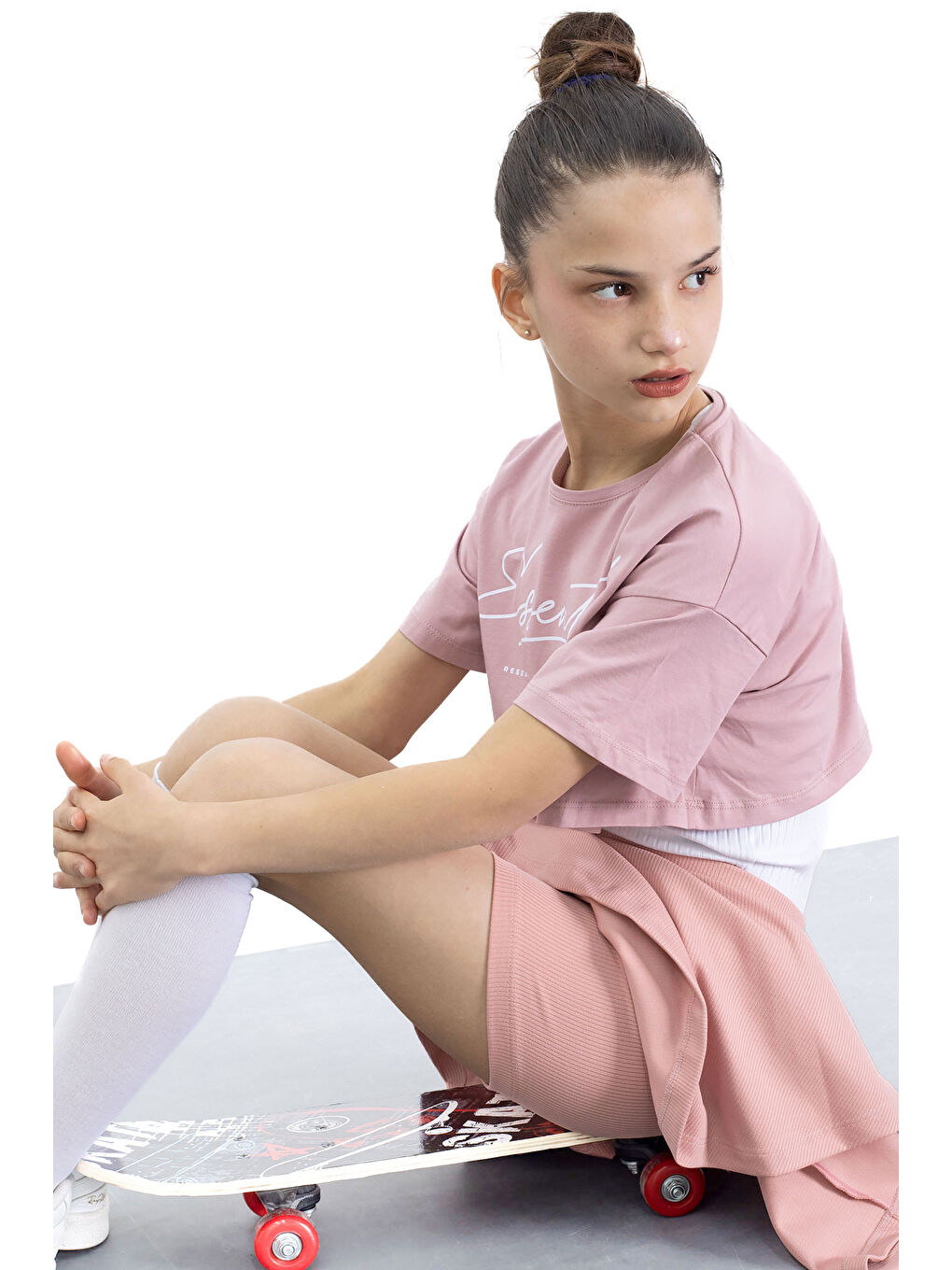 Pembe Gül Kurusu Beli Lastikli Fitilli Kız Çocuk Tenis Eteği 21042-1