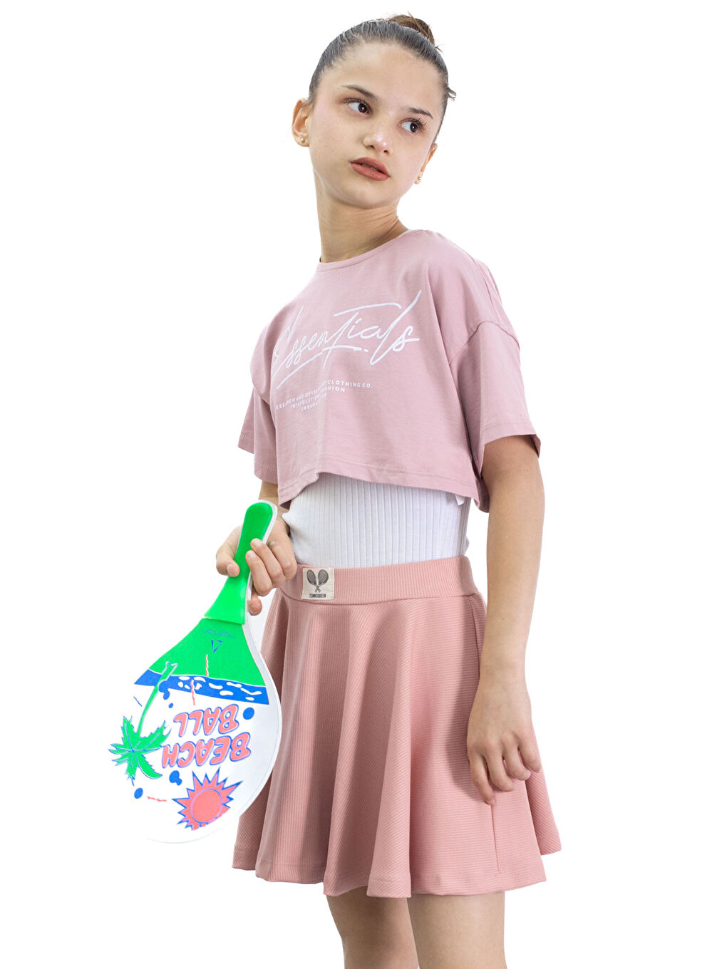 Pembe Gül Kurusu Beli Lastikli Fitilli Kız Çocuk Tenis Eteği 21042-2