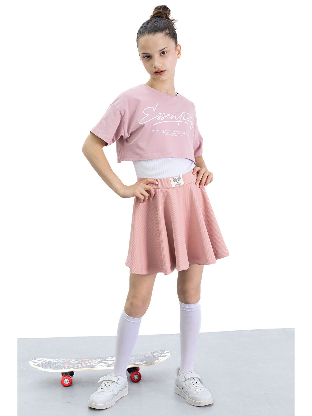 Pembe Gül Kurusu Beli Lastikli Fitilli Kız Çocuk Tenis Eteği 21042-3