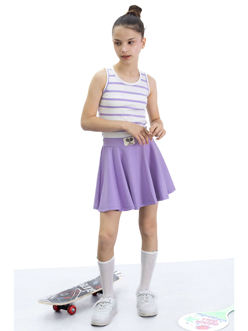 Lila Beli Lastikli Fitilli Kız Çocuk Tenis Eteği 21038