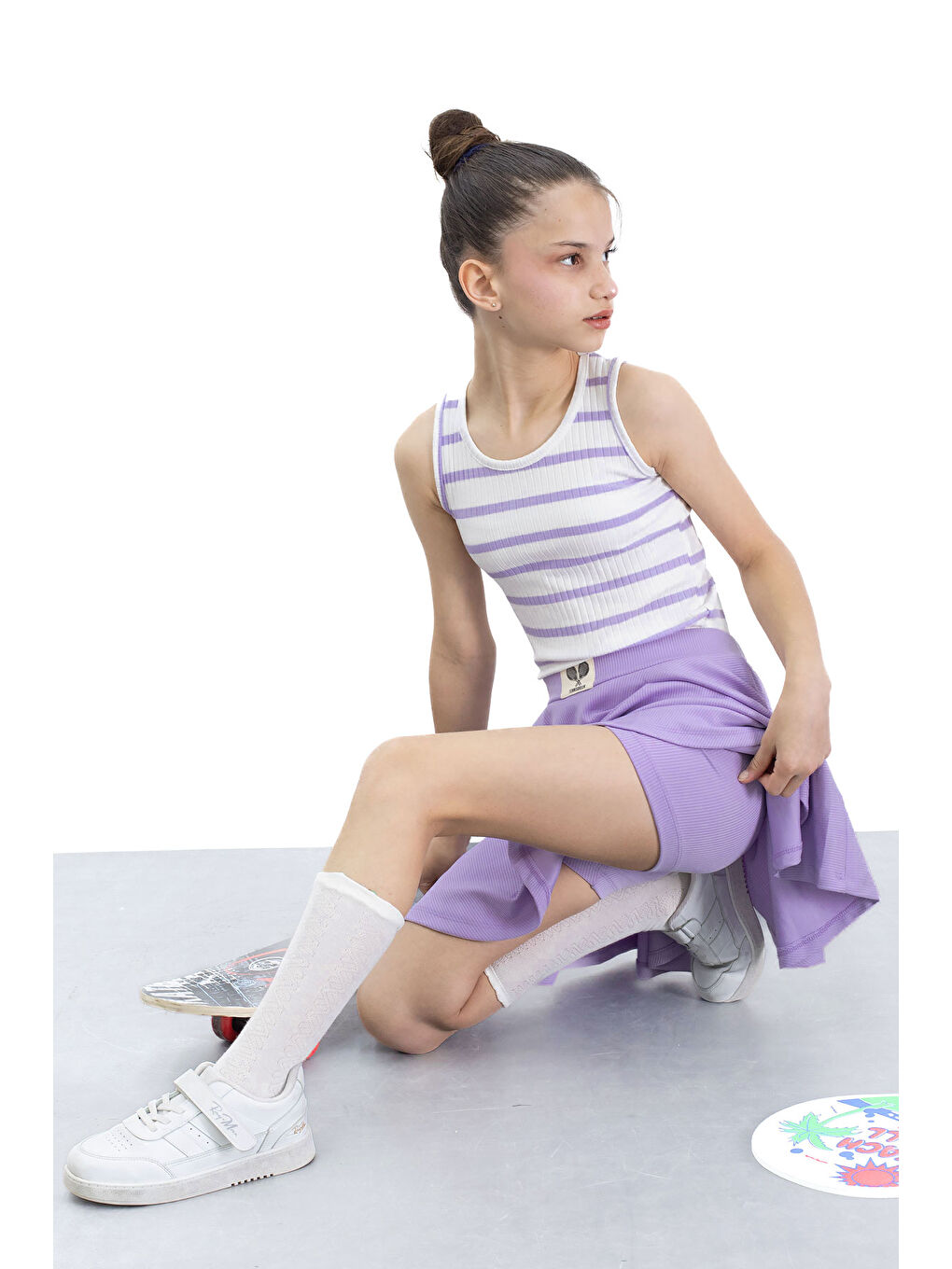 Lila Beli Lastikli Fitilli Kız Çocuk Tenis Eteği 21038-1