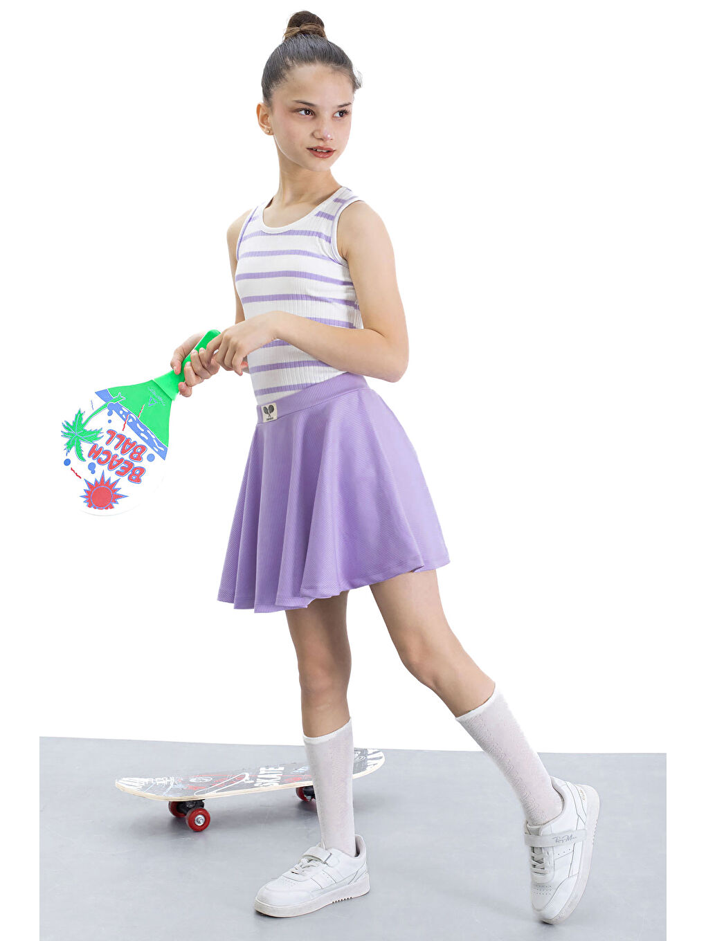 Lila Beli Lastikli Fitilli Kız Çocuk Tenis Eteği 21038-2