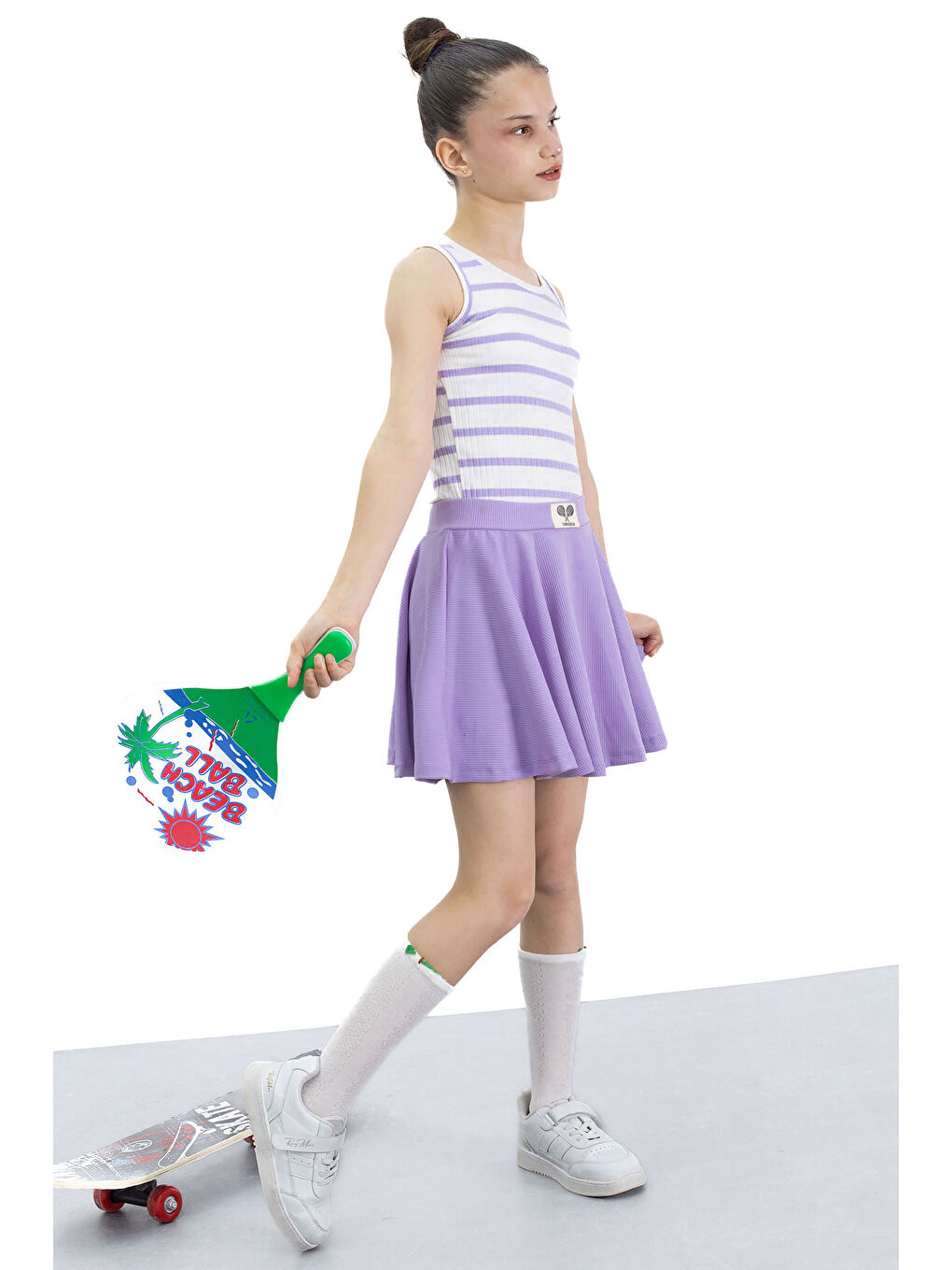 Lila Beli Lastikli Fitilli Kız Çocuk Tenis Eteği 21038-3