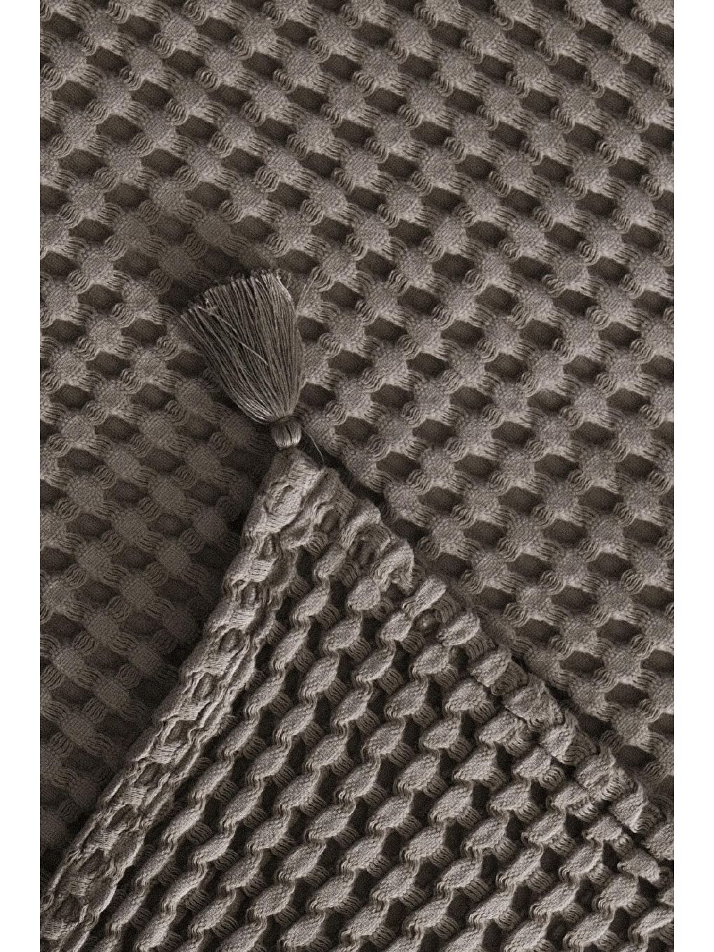 Bej 100% Pamuk Çift Kişilik Kalın Waffle Pike Örtü -  200x220 cm-1