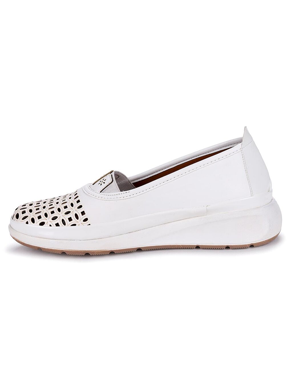 Beyaz Lazer Kesim Kadın Günlük Babet Ayakkabı Cns 1023-4