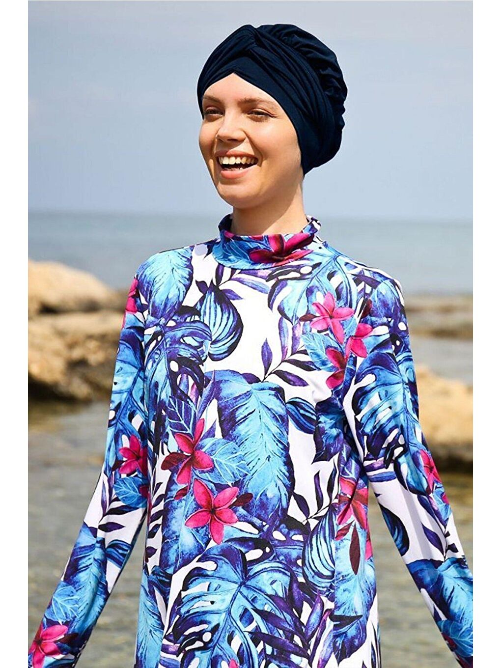 Lacivert Desenli Tam Kapalı Tesettür Mayo 1965-2