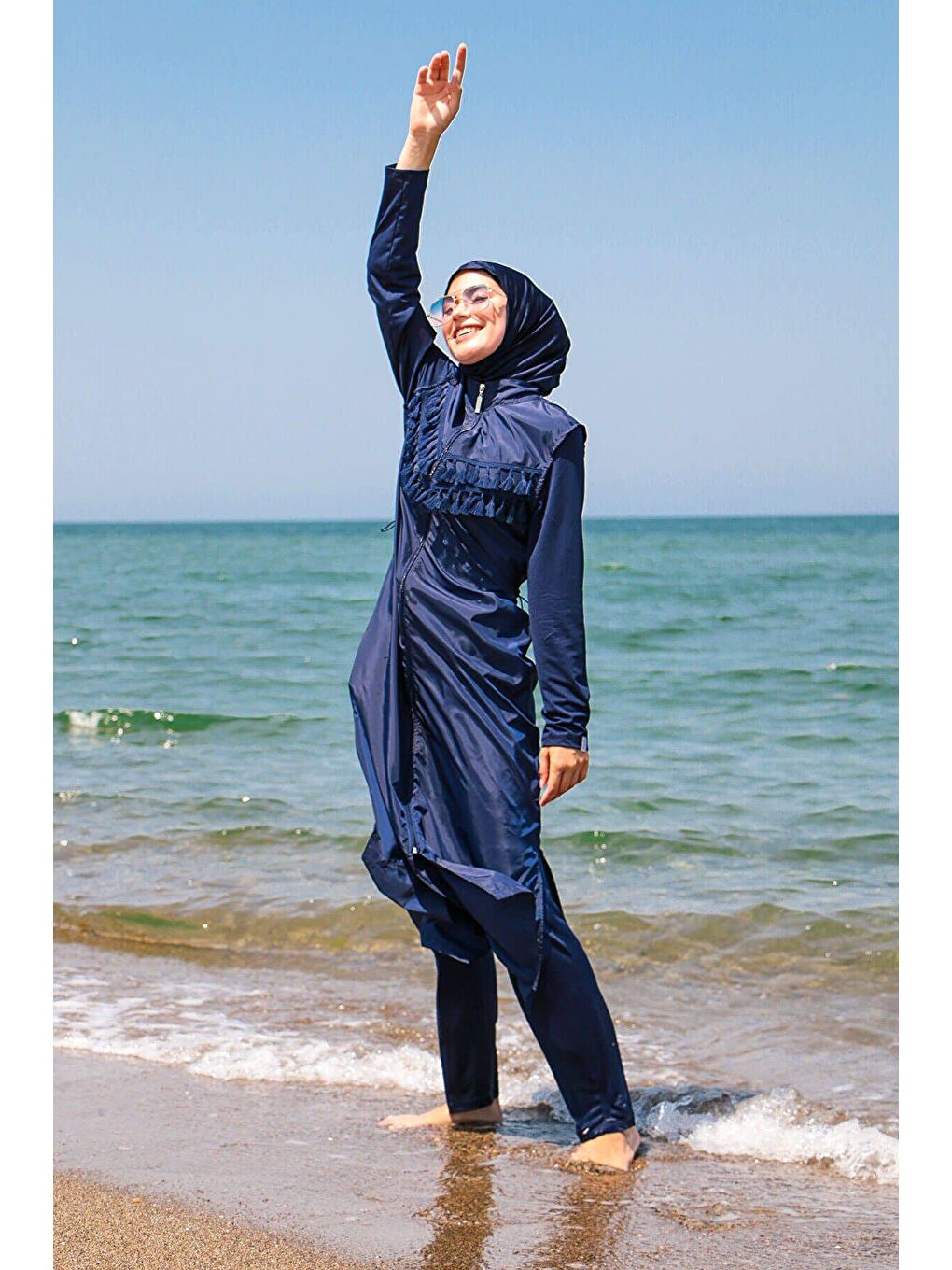 Lacivert Püsküllü Paraşüt 4’lü Uzun Tam Kapalı Tesettür Mayo 1998-1